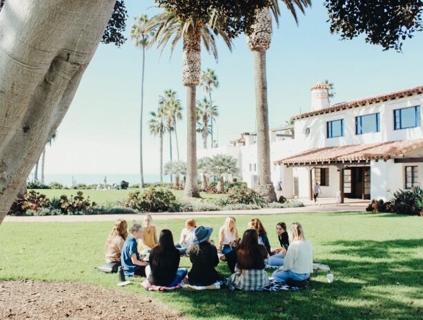 group circle on lawn